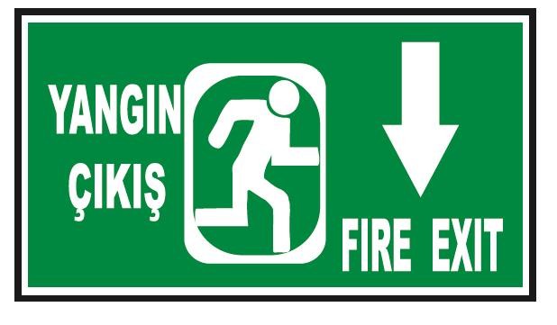 Fosforlu Yangın Çıkış -Fire Exit Levhası  - Fotolümenli - Aşağı Yön