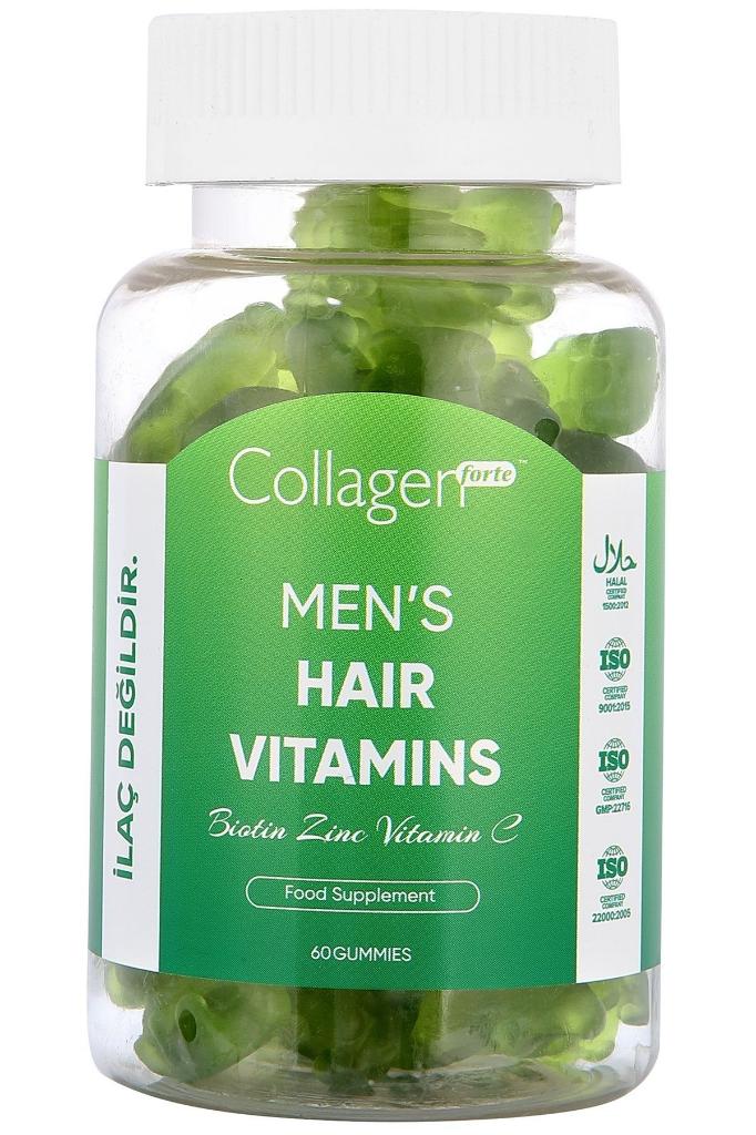 Collagen Forte Erkekler Için Saç Vitaminleri, 60 Gummies, Biotin, Vitamin C & Çinko, Saçınıza Enerji Artışı Sağlar