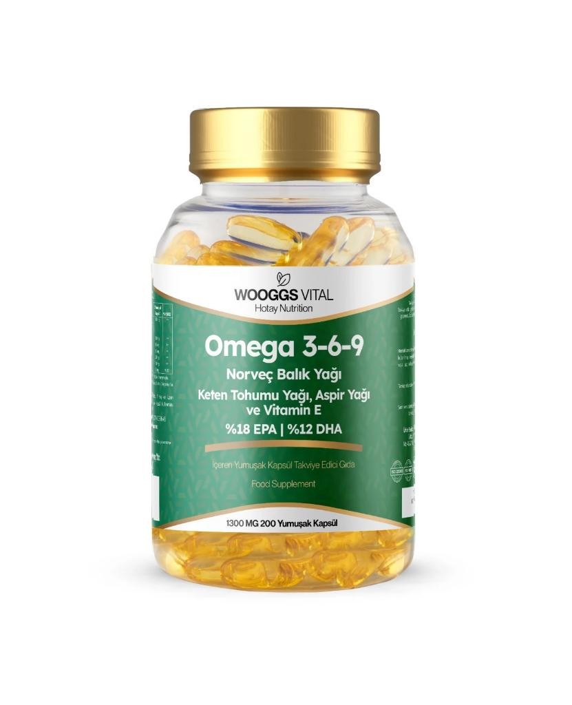 Wooggs Vi̇tal Omega 3-6-9 Norveç Balik Yaği , Keten Tohumu Yaği , Aspi̇r Yaği Ve Vi̇tami̇n E  1300 Mg 200 Kapsul